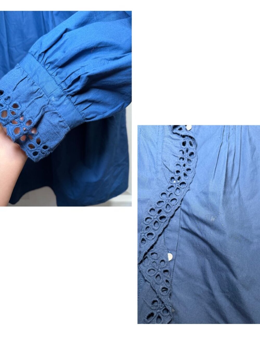 Nili Lotan Blue Eyelet Ruffle Collar Cotton Blouse - Picture 5 of 5